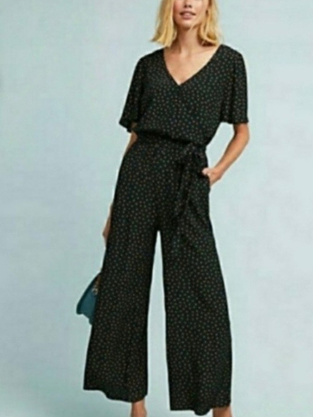 Sanctuary Black Polka Dot Wide-Leg Jumpsuit with Tie Waist Sz Small NWOT